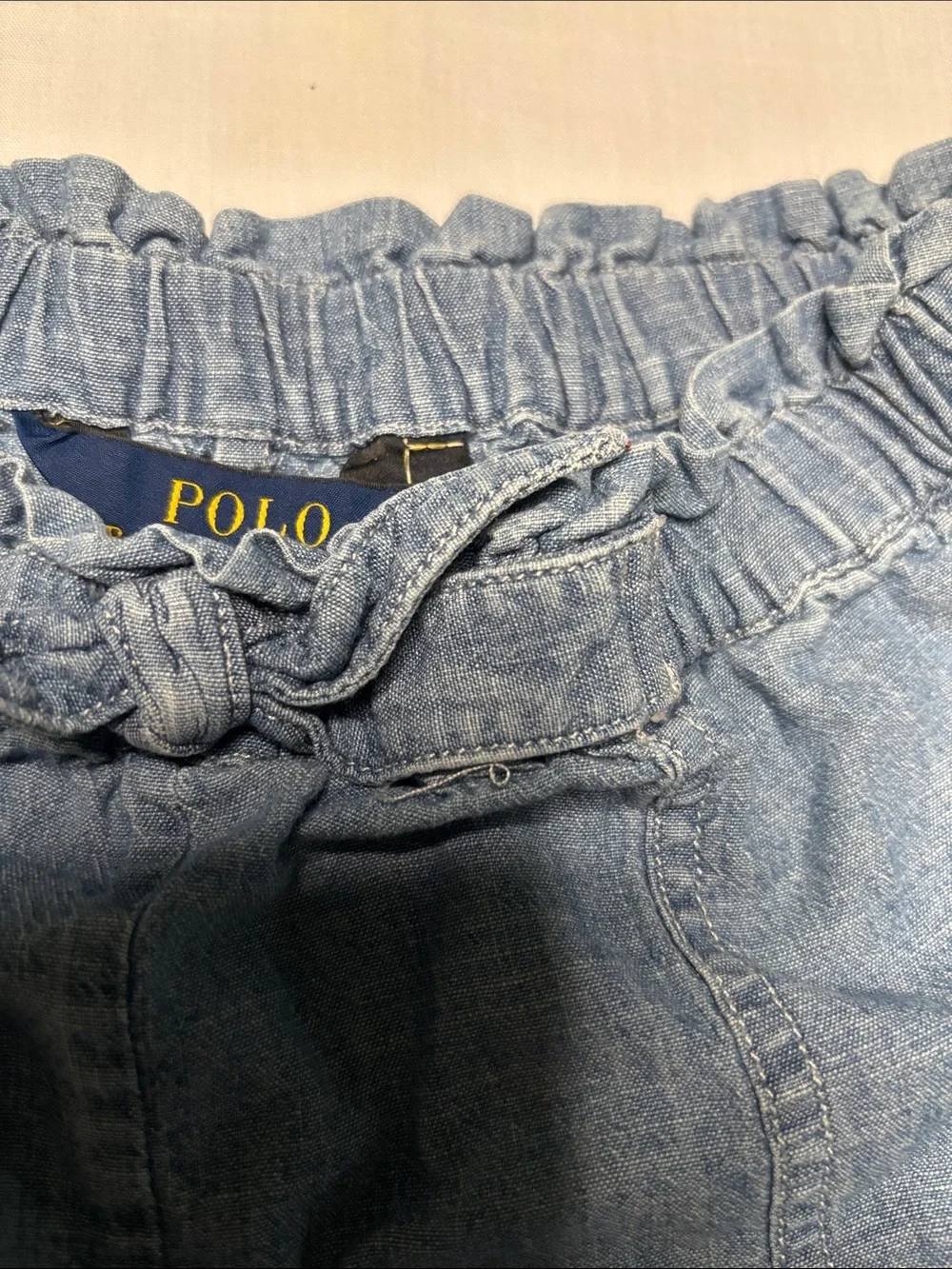 Casual Denim Blue girls  Paperbag Waist Shorts